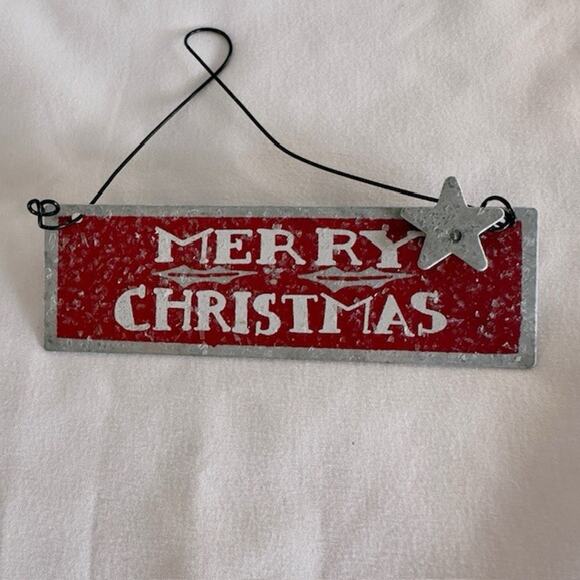 Holiday Ornaments Metal Star & Merry Christmas Sign Lot of 2 Country Farmhouse - Picture 4 of 8